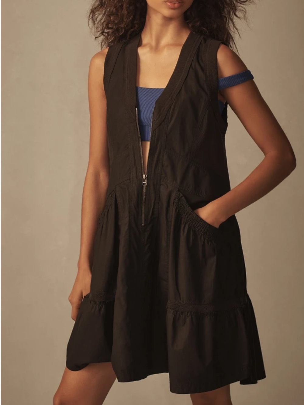 Anthropology Daily Practice Sleeveless Utility Black Zip-Front dress, size small